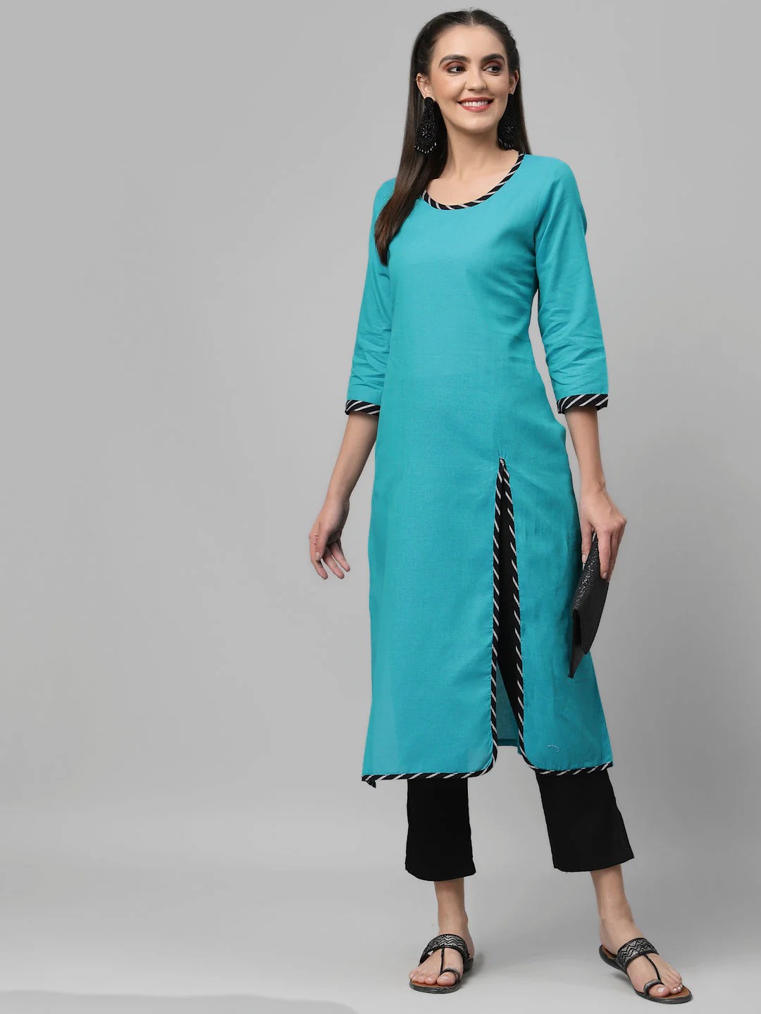 Women Terquoise Front Slit Kurta