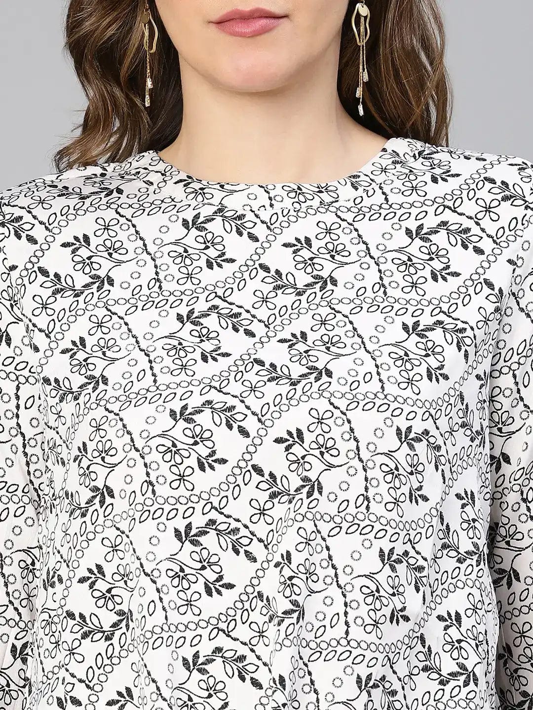 Women White Floral Print Tie-Knotted Polyester Top - Image 6