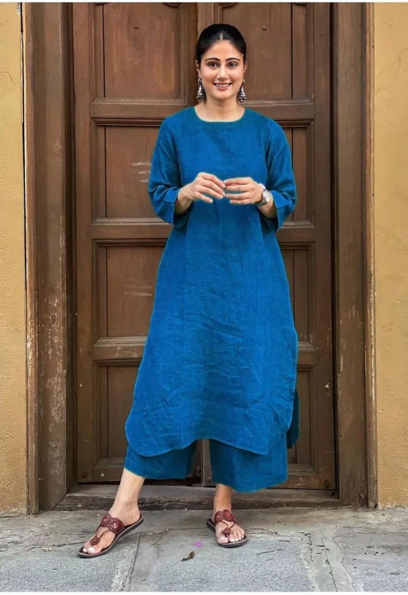 Women's Cotton Kurta pant sets - Blue - Image 12