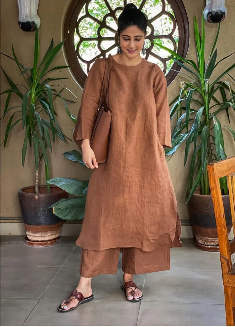 Women's Cotton Kurta pant sets - Brown - Image 18