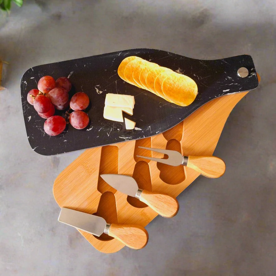 Wooden Cheese Platter Set With Marble Board And Cheese Cutlery Style 1 - Image 11
