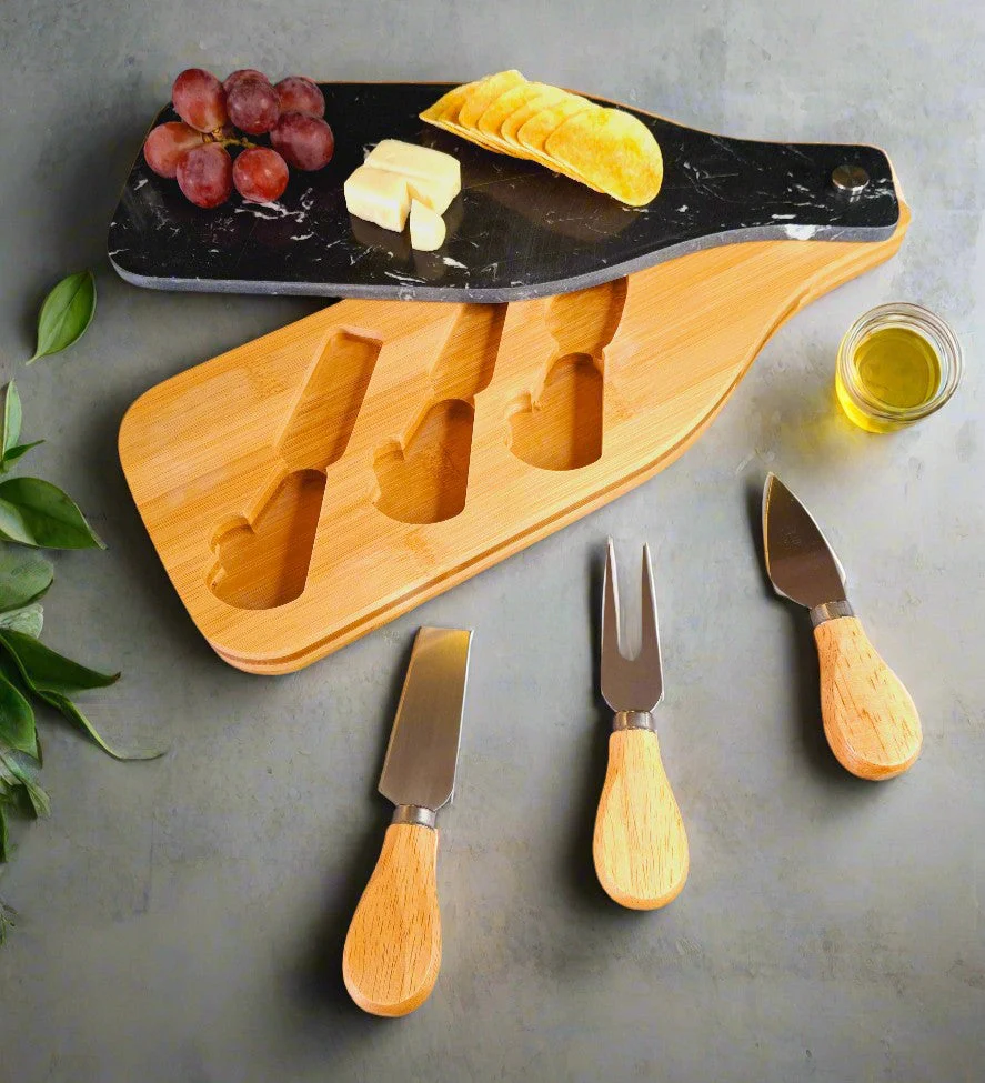 Wooden Cheese Platter Set With Marble Board And Cheese Cutlery Style 1 - Image 12