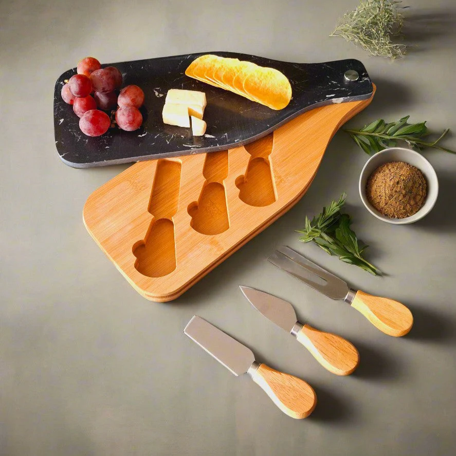 Wooden Cheese Platter Set With Marble Board And Cheese Cutlery Style 1 - Image 8