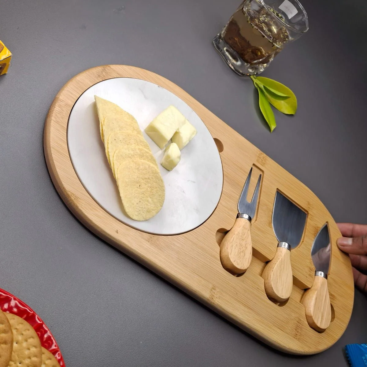 Wooden Cheese Platter Set With Marble Board And Cheese Cutlery Style 2 - Image 2