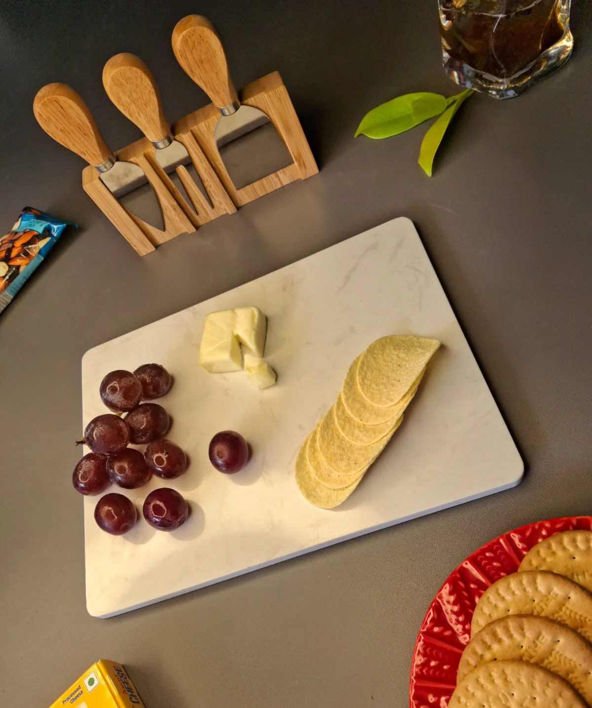 Wooden Cheese Platter Set With Marble Board And Cheese Cutlery Style 3 - Image 2