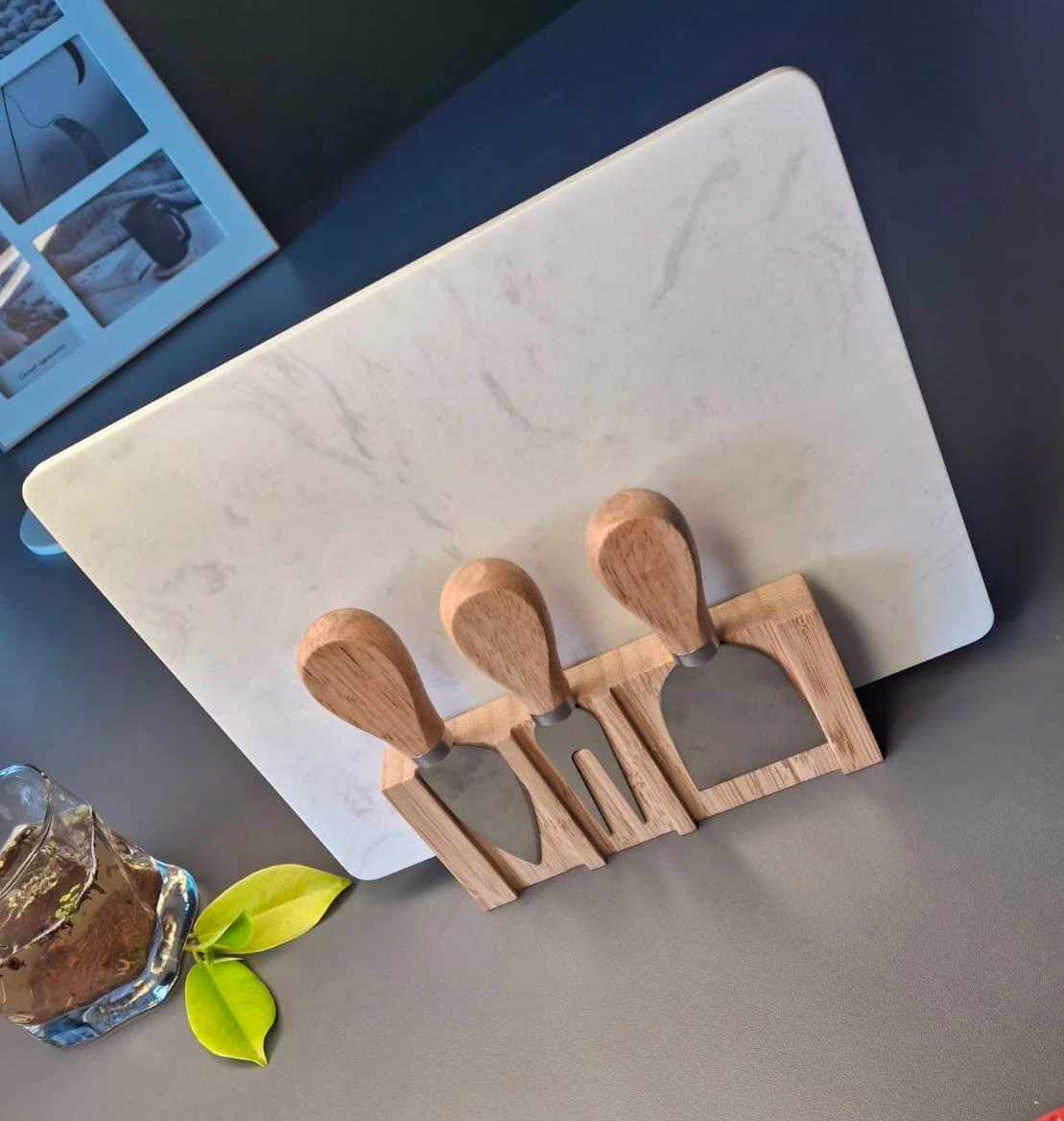 Wooden Cheese Platter Set With Marble Board And Cheese Cutlery Style 3 - Image 6