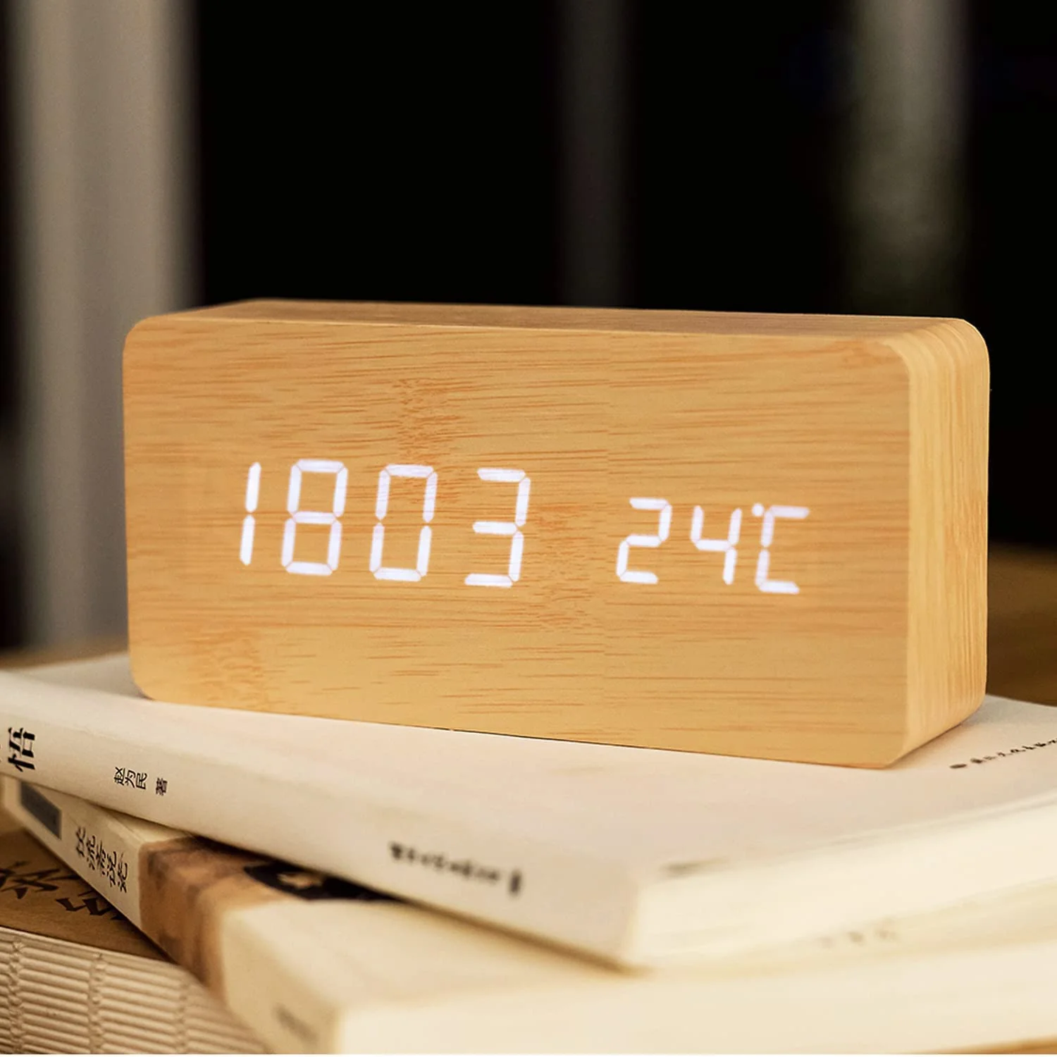 Wooden Digital Clock Temperature Date Display Clock 1 pc - Image 2