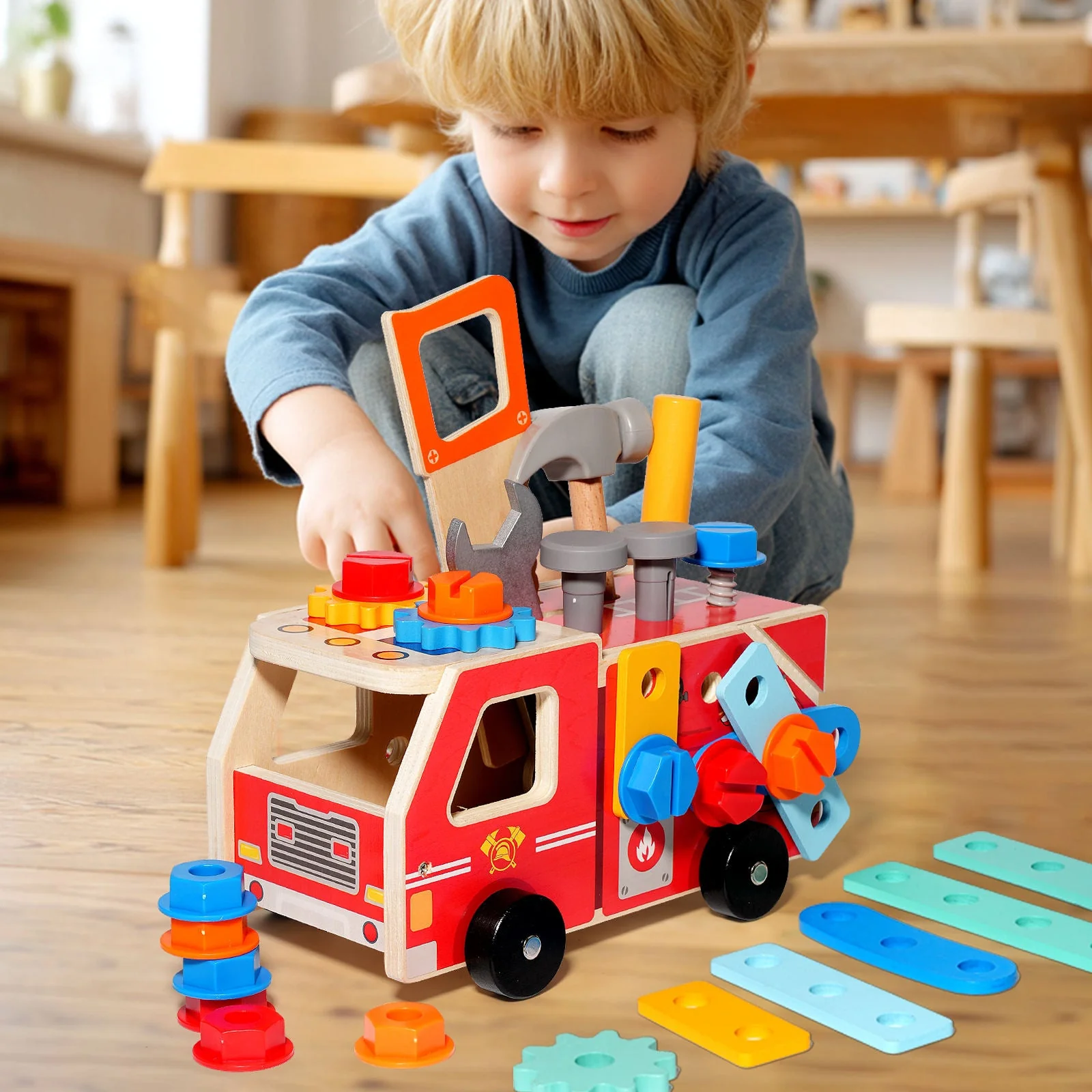 Wooden Multifunctional Assemble and Disassemble Truck With Tools for Kids - Image 4