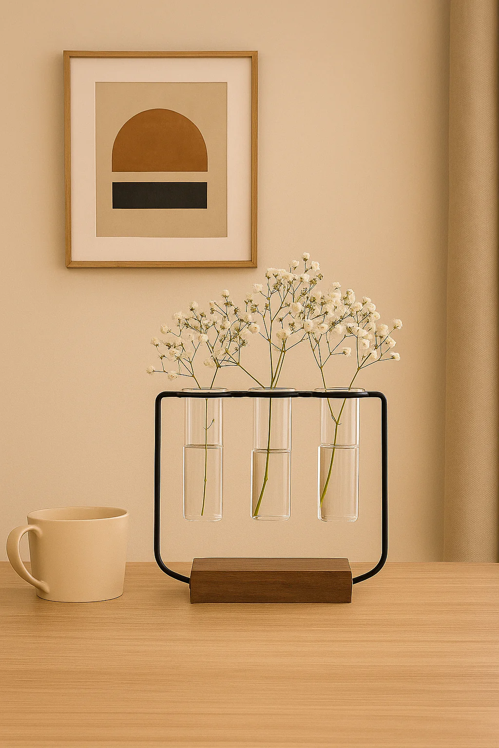 Wooden Plant Pot, 3 Glass Tubes Plant