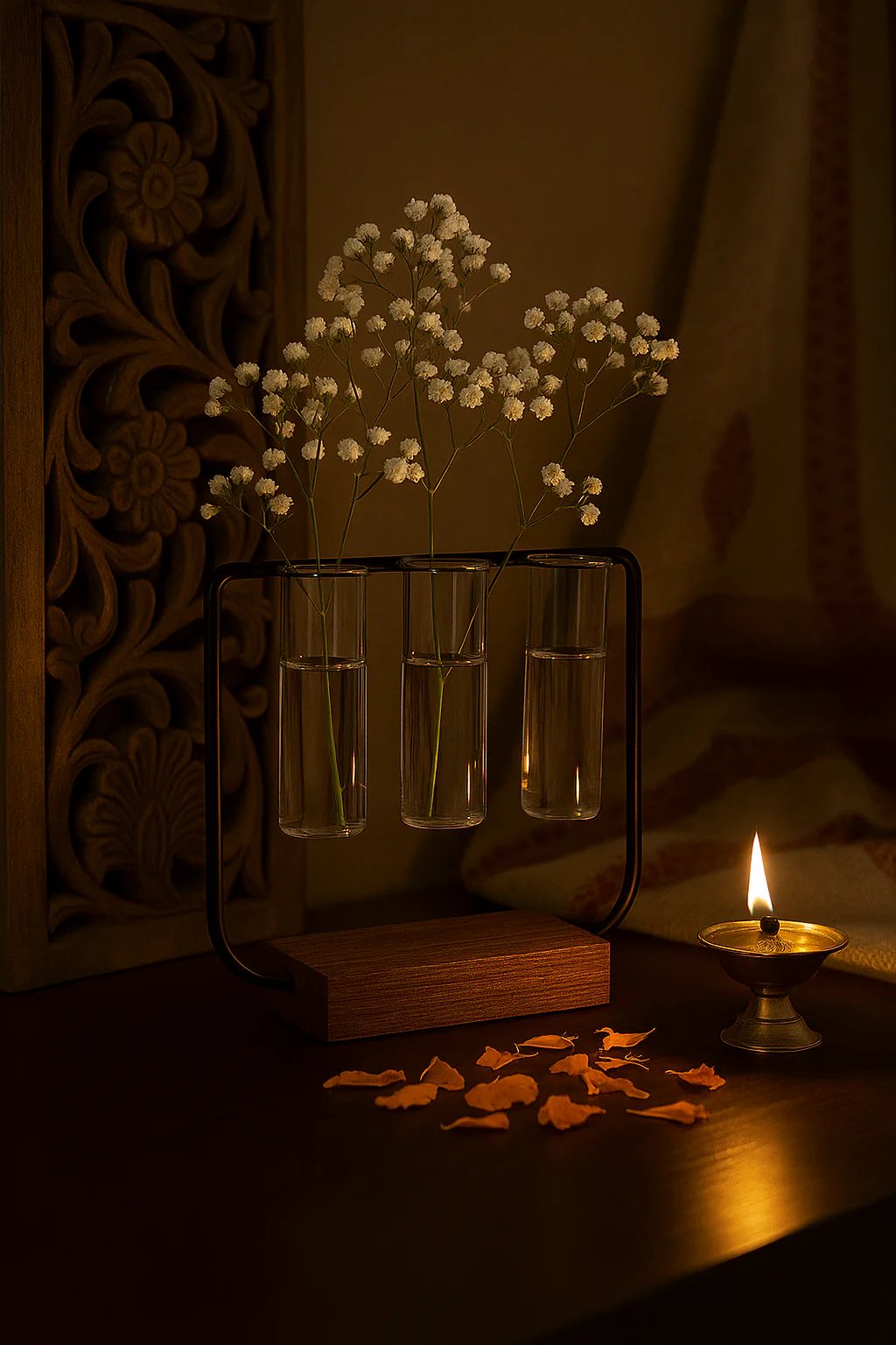 Wooden Plant Pot, 3 Glass Tubes Plant - Image 4