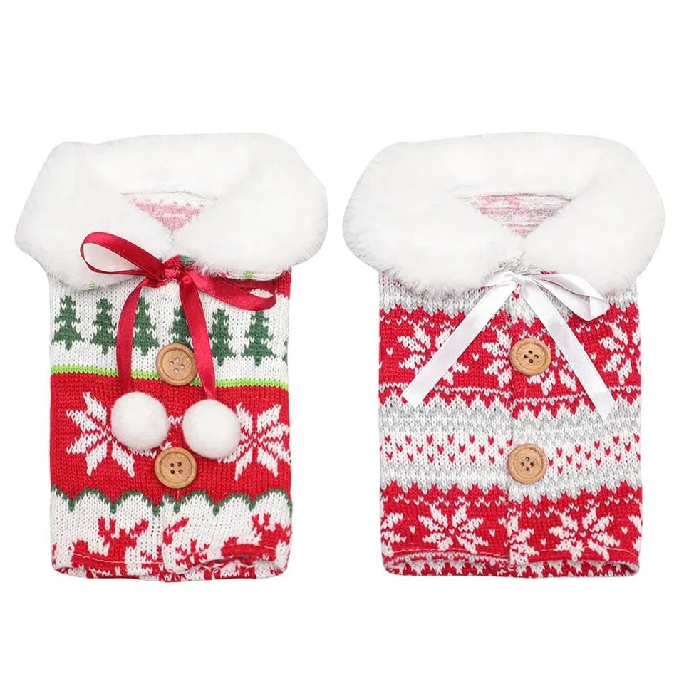 Wool style Christmas Fur Wine Bottle Cover - Image 3