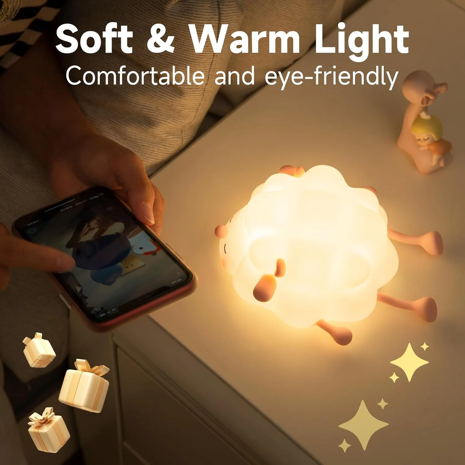 Wooly: Adorable Silicone Sheep Night Light – USB Rechargeable Soft LED Glow with Tap Control for Kids' Bedroom, Gifting & Cozy Bedside Décor - Image 3