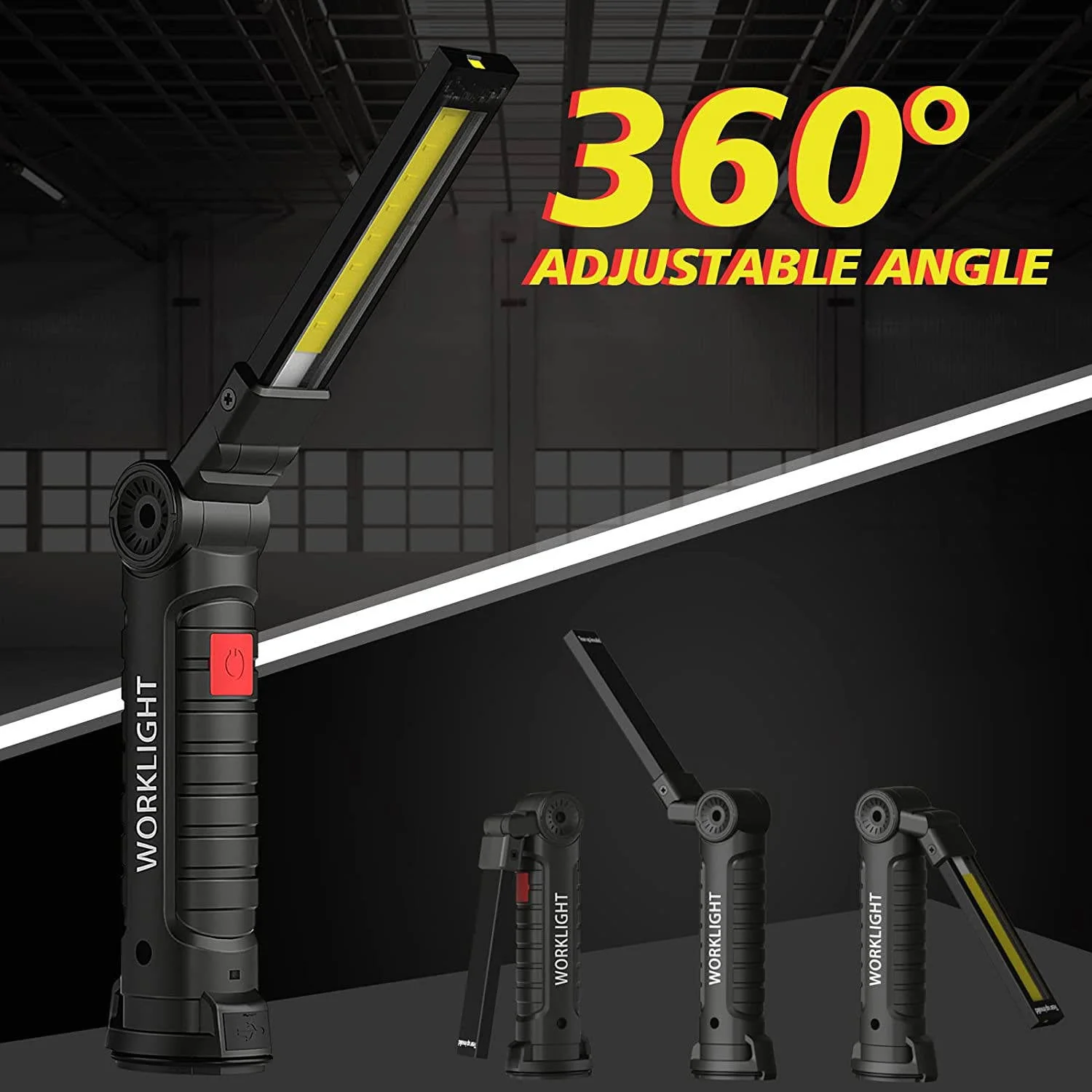 WorkLight: Rechargeable LED Work Light with Magnetic Base & 360° Folding Design, 5 Lighting Modes, Hook & Portable Torch for Car Repair, Camping & Emergency Use - Image 2