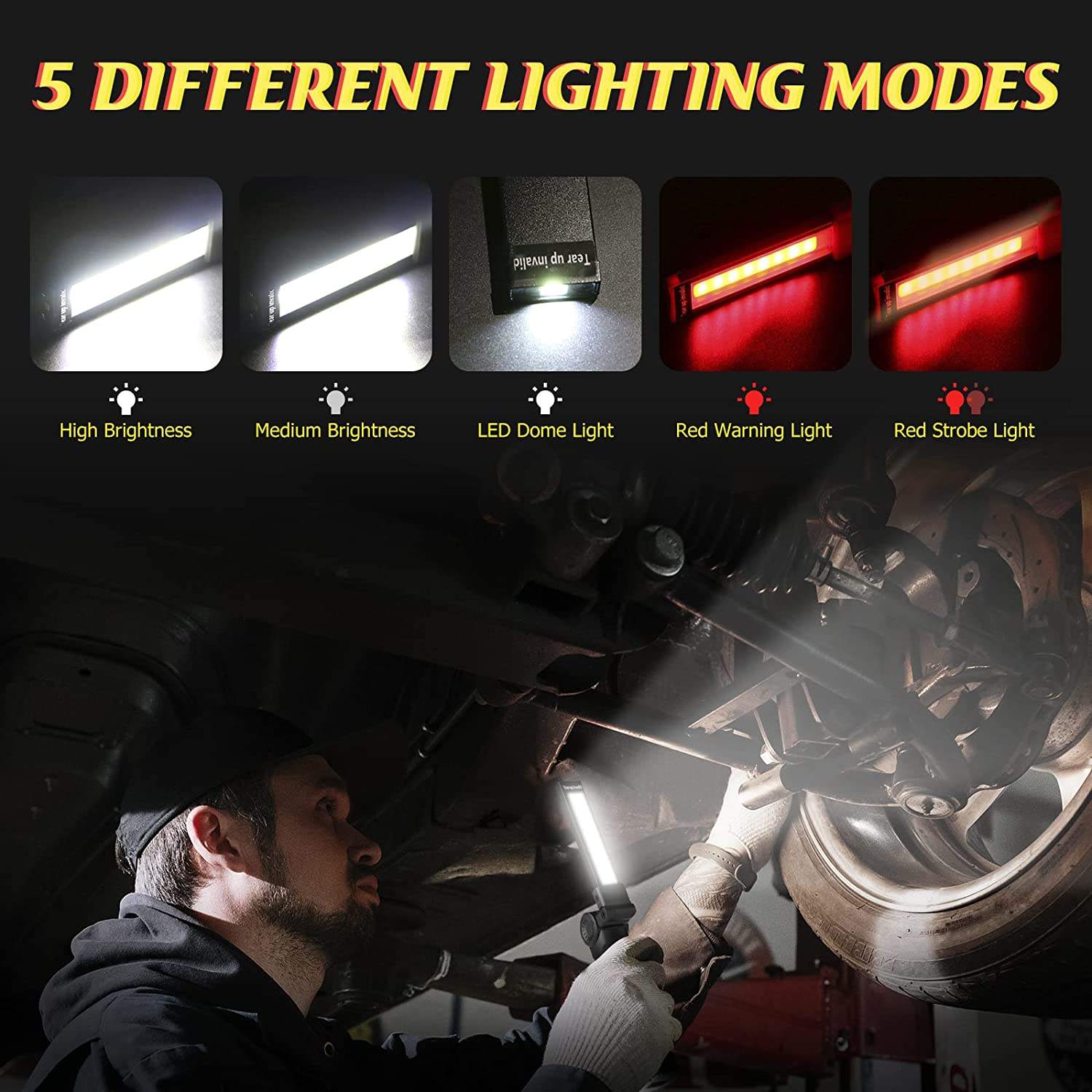 WorkLight: Rechargeable LED Work Light with Magnetic Base & 360° Folding Design, 5 Lighting Modes, Hook & Portable Torch for Car Repair, Camping & Emergency Use - Image 5