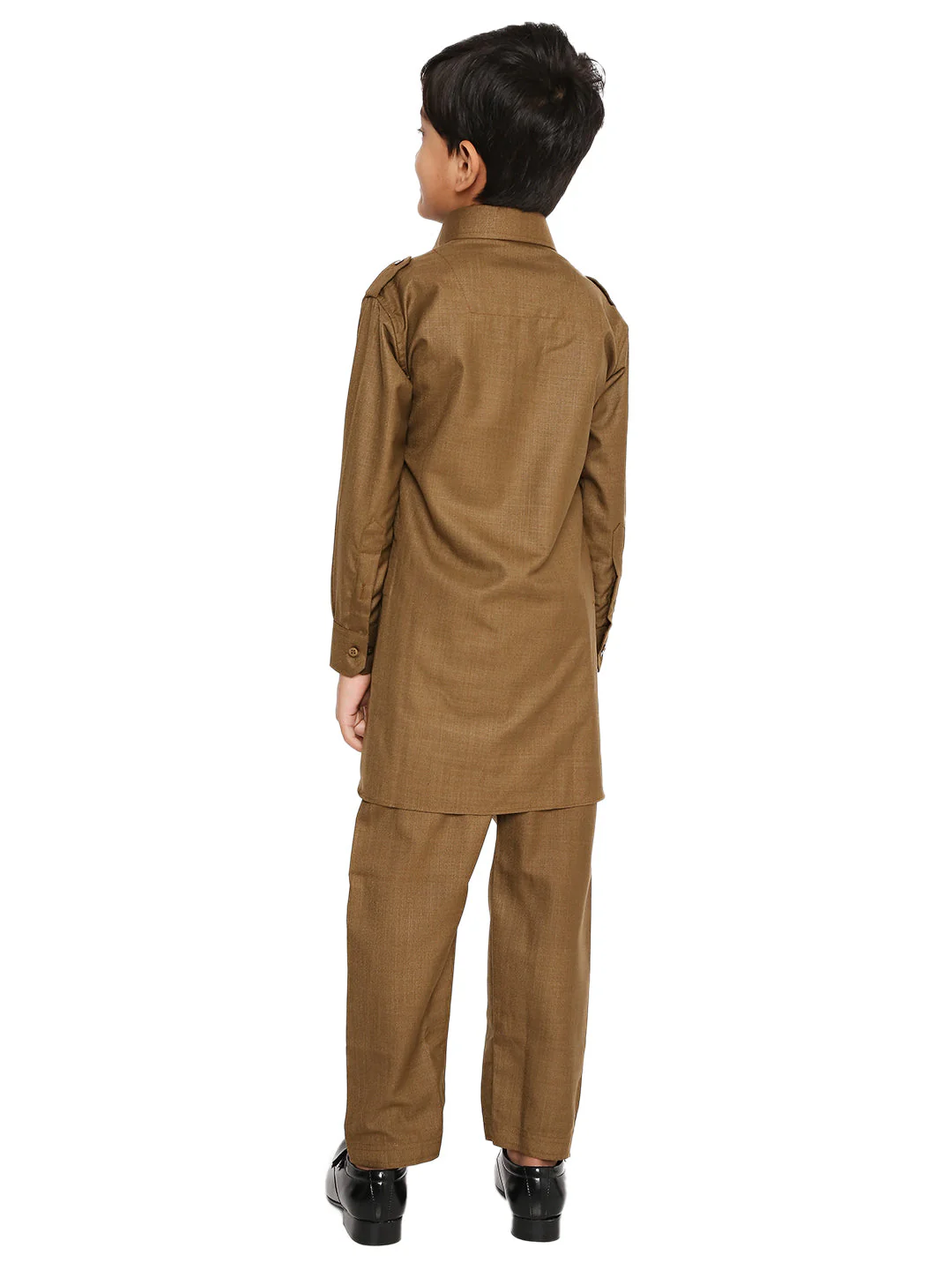 Wrinkle Free Poly Blend Pathani Set in Khaki - Image 2