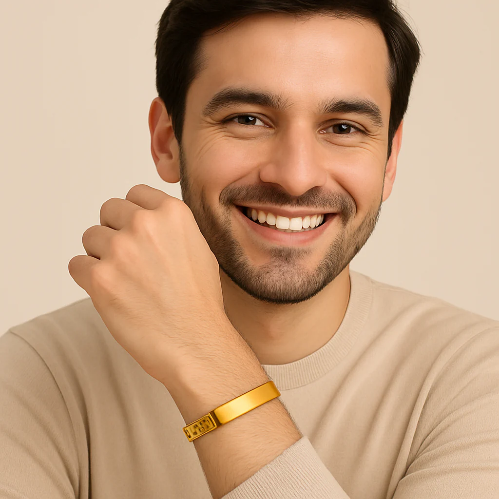 Yellow Chimes Golden Broad Men Bracelet - Image 2