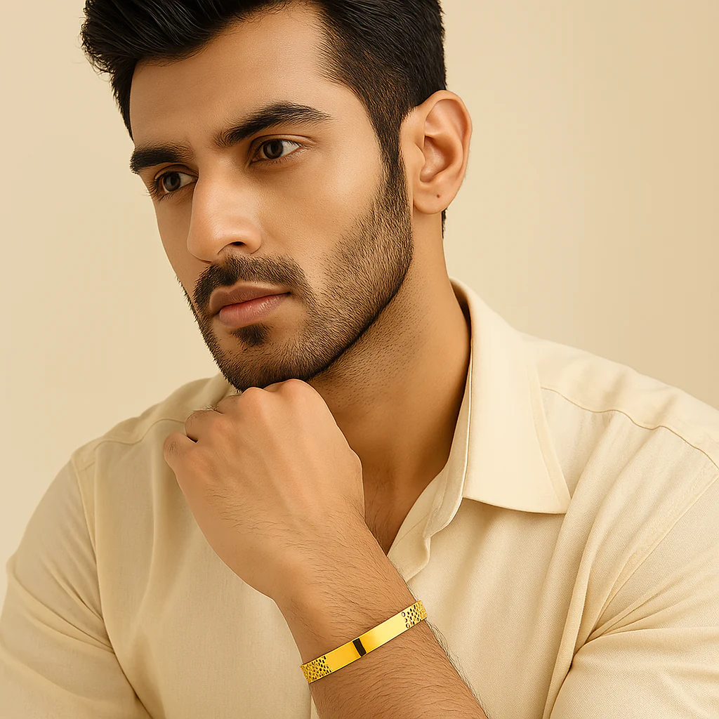 Yellow Chimes Golden Broad Men Bracelet - Image 3