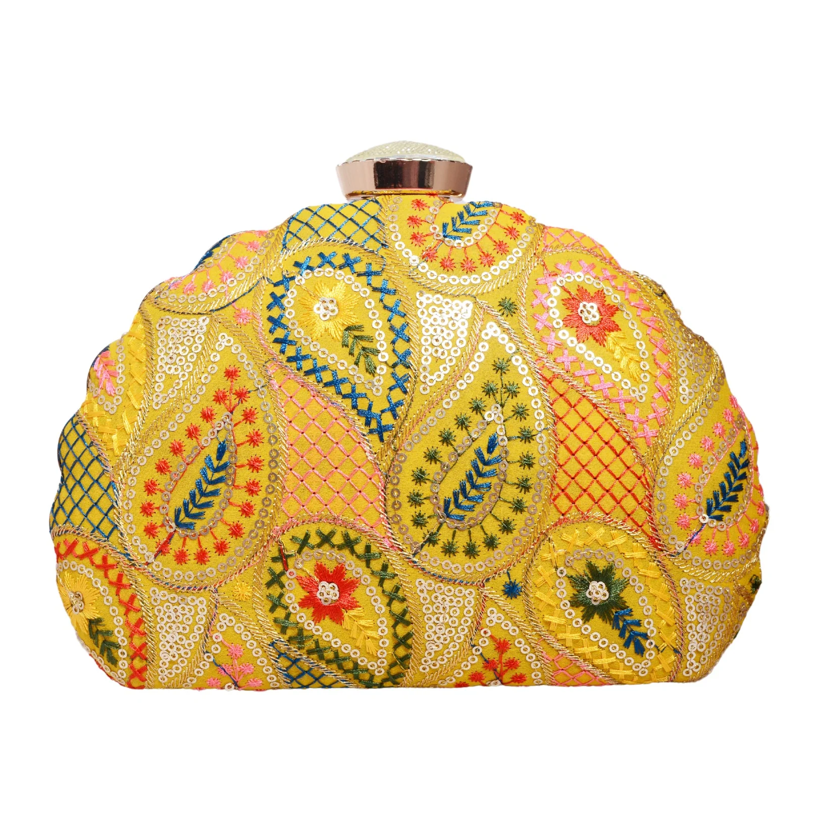 Yellow Sequins Embroidered Half Moon Clutch - Image 2