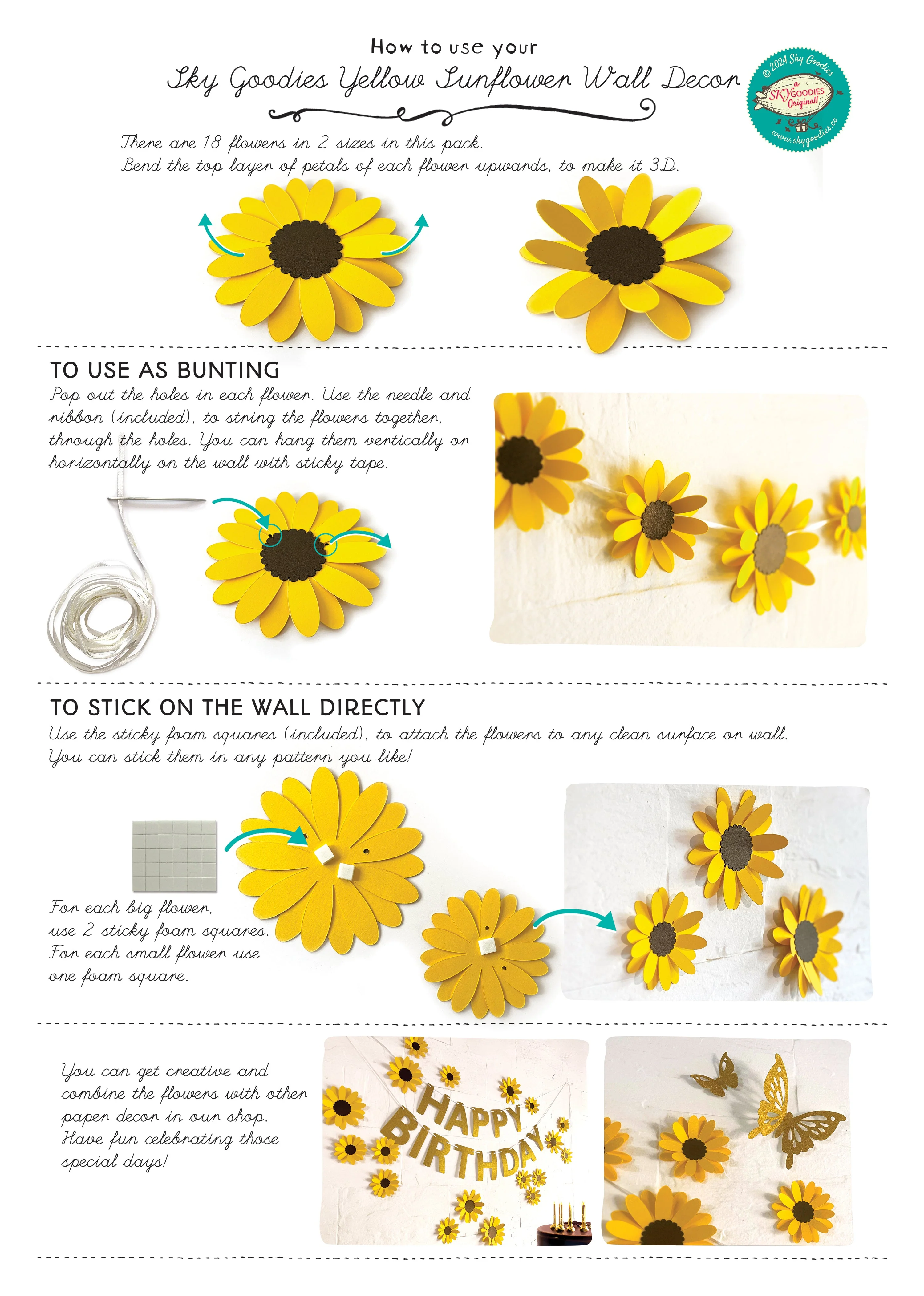 Yellow Sunflower and Happy Birthday Paper Party Decor - Image 9