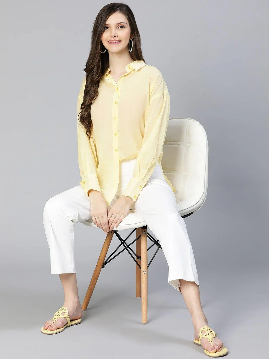 Yellow T-Shape Open Back Flat Sandals For Women Now - Image 6