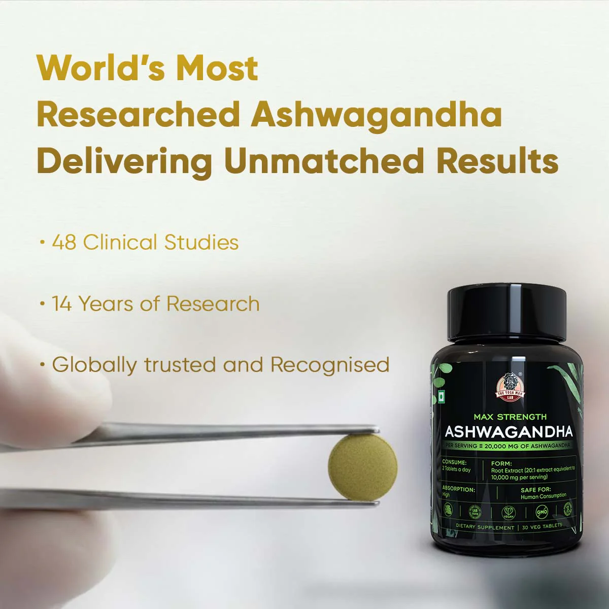 YogaManLab® Ashwagandha Tablets - 100% Lab Certified | Xtra Energy Booster & Stress Reliever - 30 Tablets - Image 14