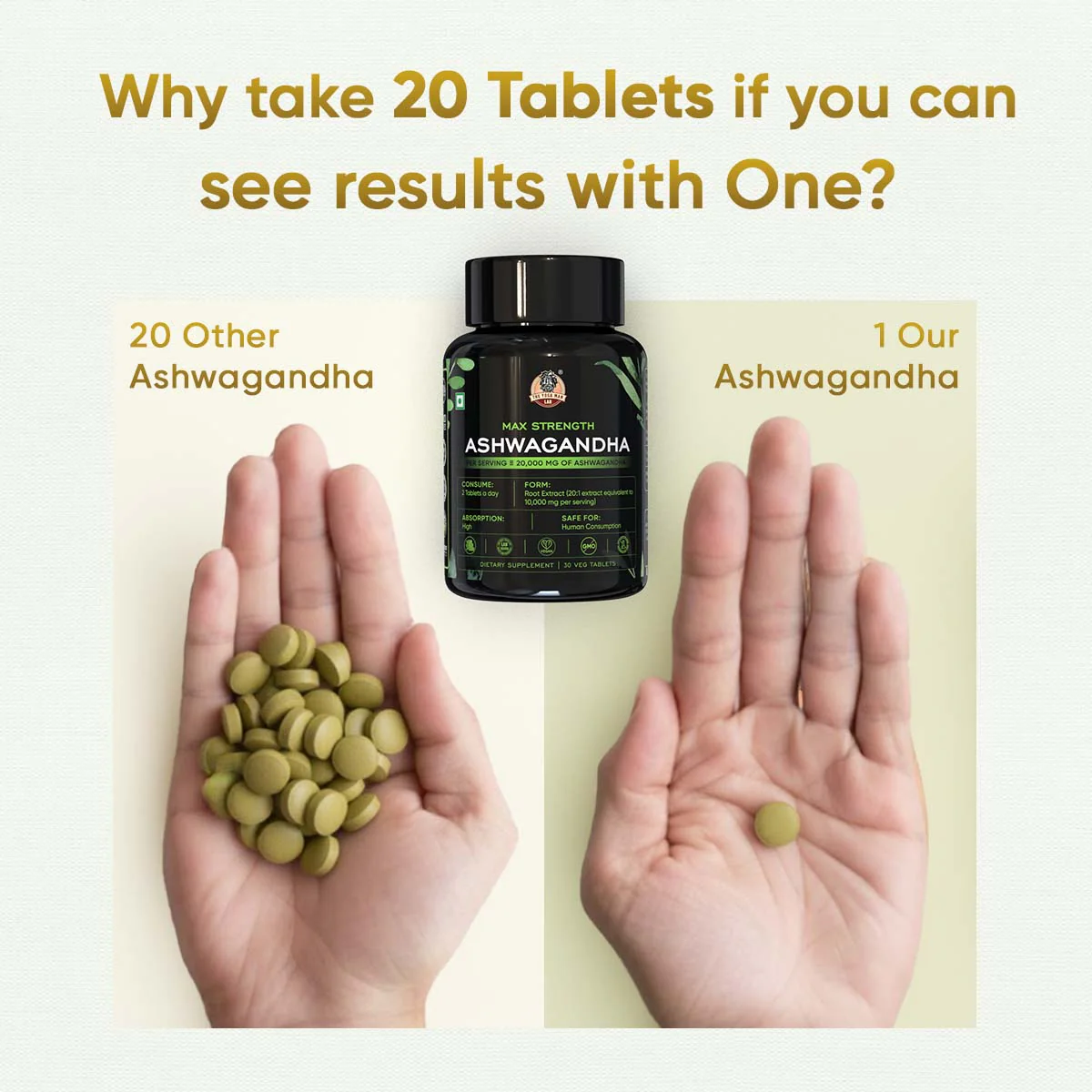 YogaManLab® Ashwagandha Tablets - 100% Lab Certified | Xtra Energy Booster & Stress Reliever - 30 Tablets - Image 6