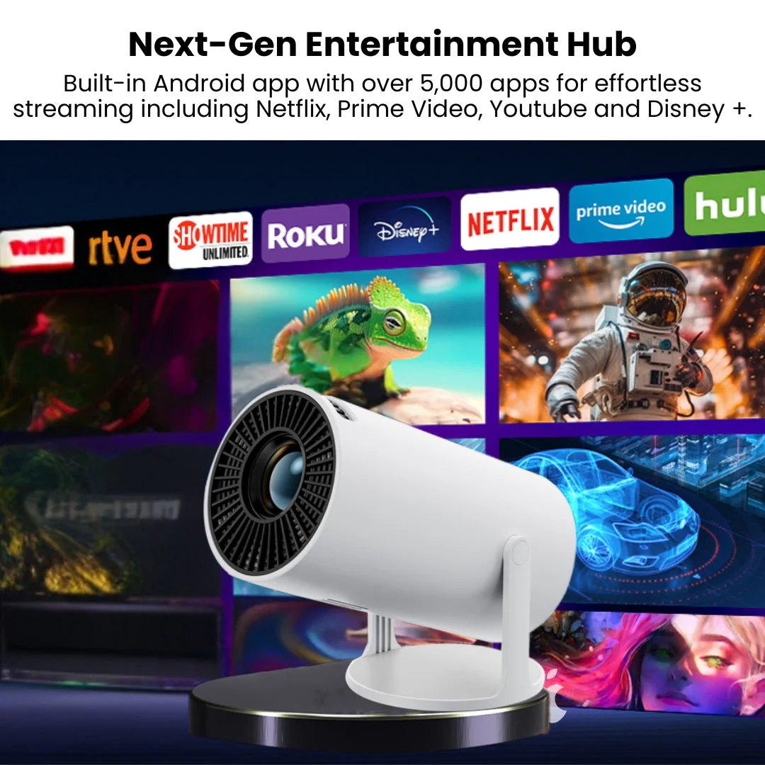Zenith: Portable WiFi-Enabled HD Smart Projector with 4K Support, Built-in Apps (YouTube, Netflix, Prime), Rotatable Design & 100" Max Display - Image 2