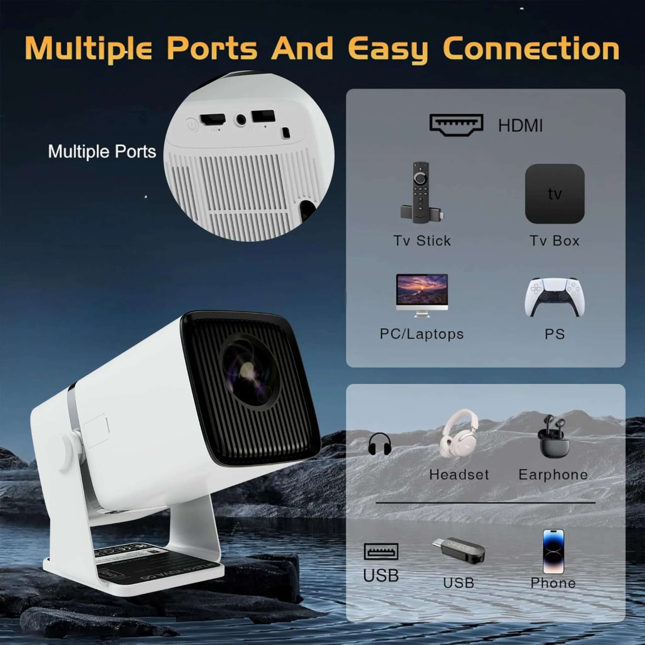 ZenPods Beam X | 4K Ultra HD Smart Projector, Native 1080p Full HD, Android 13, Auto Focus + 4D Keystone, 180° Rotatable Design, Inbuilt Netflix/Prime/YouTube, WiFi 6, BT 5.2 & Gaming Support, Screen Mirroring, HDMI-ARC, USB - Image 6